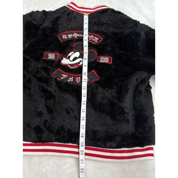 Disney X Forever 21 Mickey Mouse Faux Fur Bomber Jacket Black Red Womens Size S - Picture 11 of 15